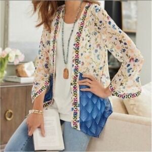 Soft Surroundings Art Nouveau Topper Kimono Floral Embroidered Boho 2X Cardigan